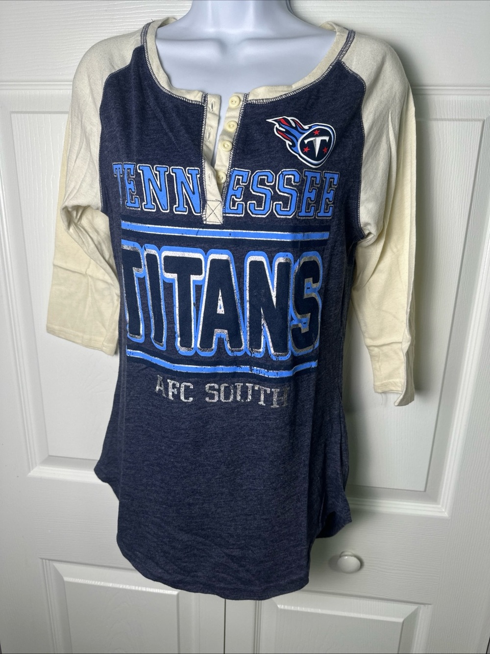 NFL Teen Apparel Blue & Cream Raglan Henley Top Large
